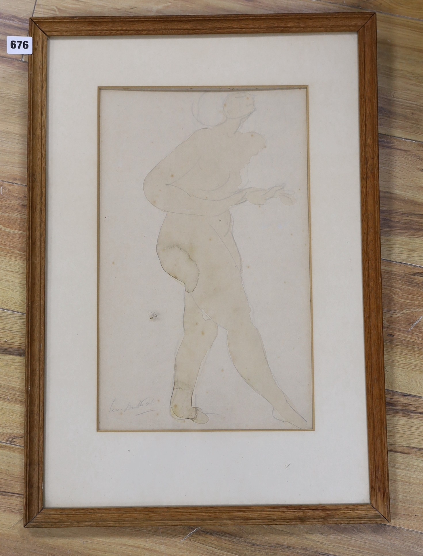 Georges-Denys Dutheil (b.1888) (Pupil of Rodin), pencil and watercolour, Sketch of a standing female nude, signed, 42 x 26cm